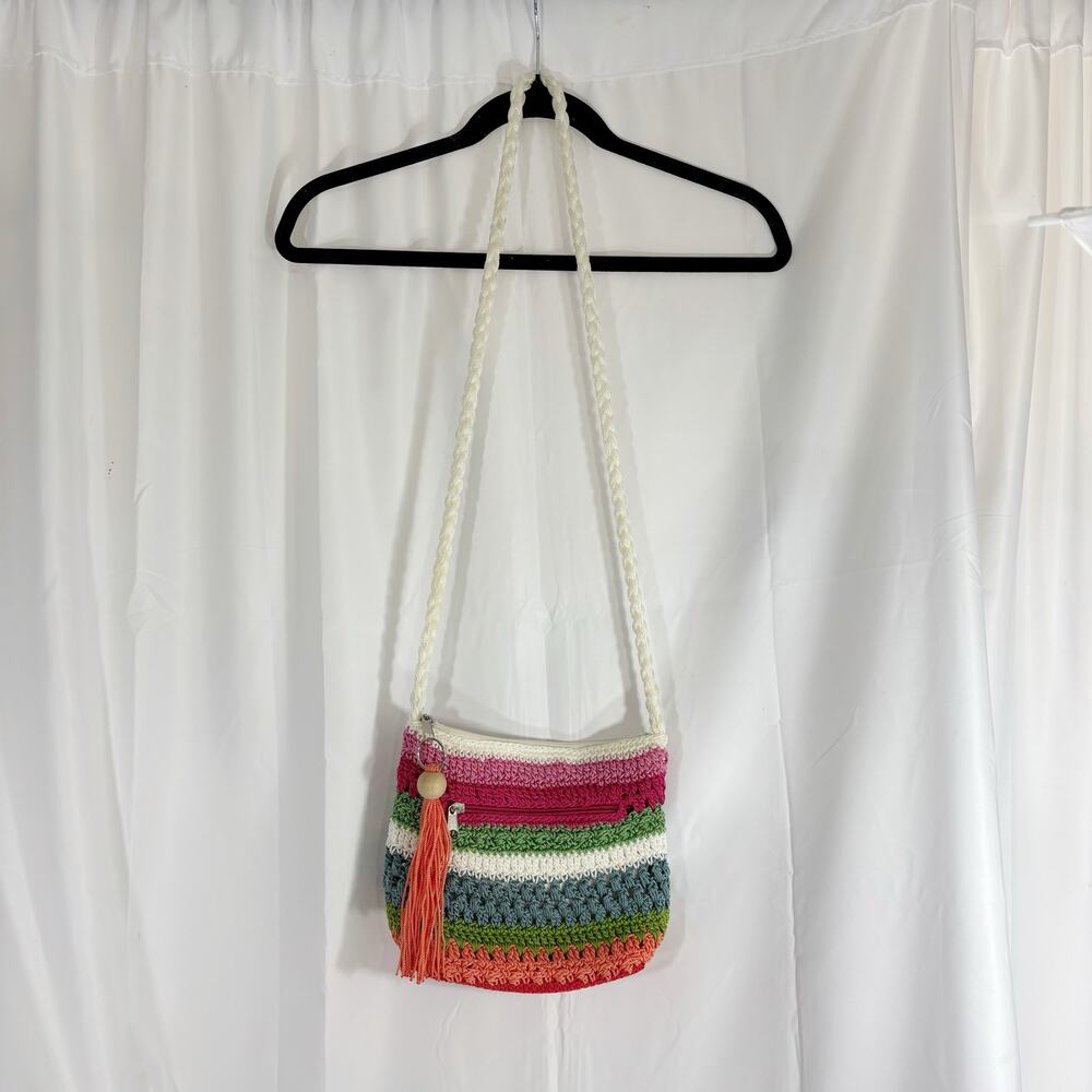 Croft & Barrow Crochet Purse Rainbow Tote Braided Crossbody Strap Boho Bag - Picture 2 of 5